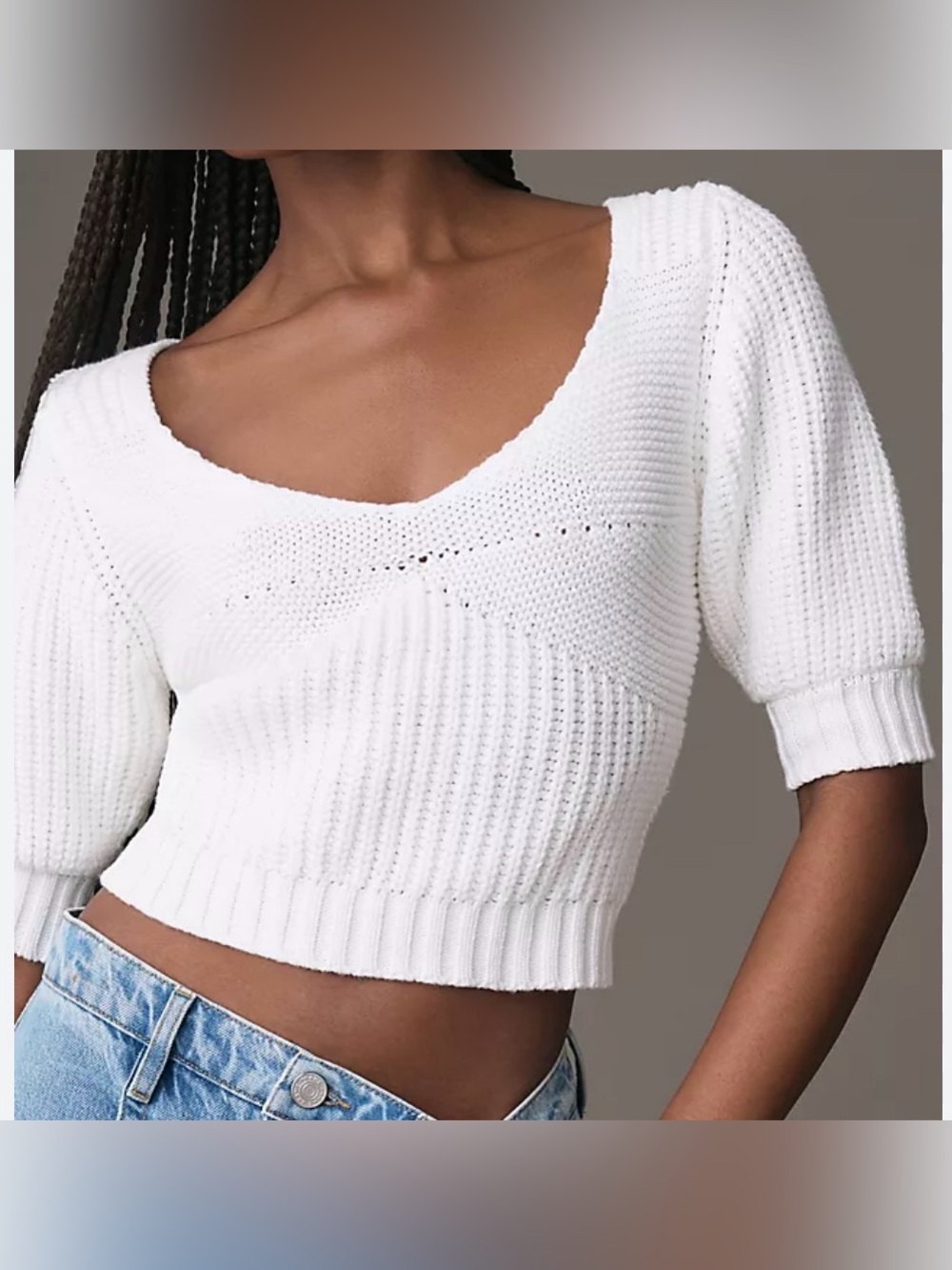 Bishop + Young Bex Pointelle Sweater Size S White Knit Cropped Top Anthropologie